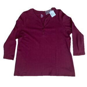 Kim Rogers Perfectly Soft Tee Burgundy Long Sleeve V-Neck Shirt Size XXL New